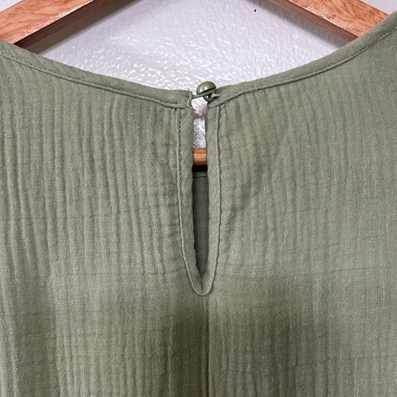 Emery Rose Sage Green 100% Cotton A-Line High-Low Seersucker Dress Size M - Picture 4 of 6